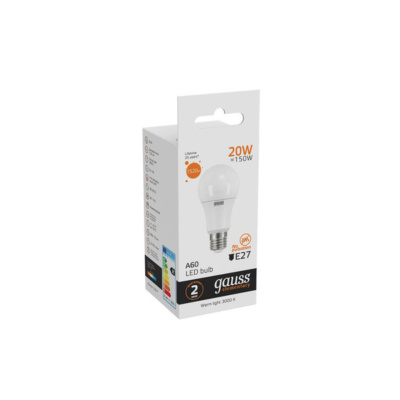 23219 Лампа Gauss LED Elementary A60 20W E27 1520lm 3000K 1/10/40