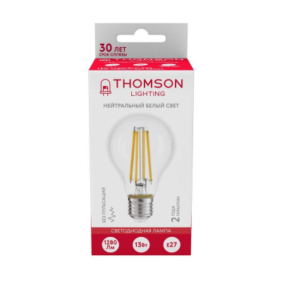 Лампа светодиодная филаментная Thomson E27 13W 4500K груша прозрачная TH-B2368
