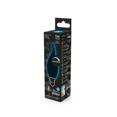 104801205-D Лампа Gauss Filament Свеча на ветру 5W 450lm 4100К Е14 диммируемая LED 1/10/50