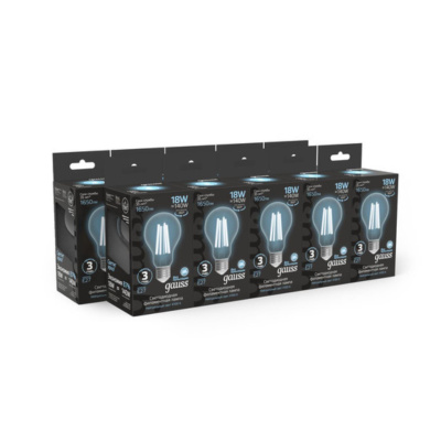 102902218 Лампа Gauss Filament А60 18W 1650lm 4100К Е27 LED 1/10/40