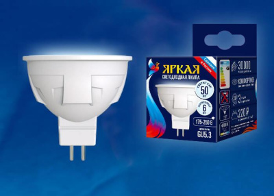 Лампа светодиодная Uniel GU5.3 6W 4000K матовая LED-JCDR 6W/NW/GU5.3/FR PLP01WH UL-00002422