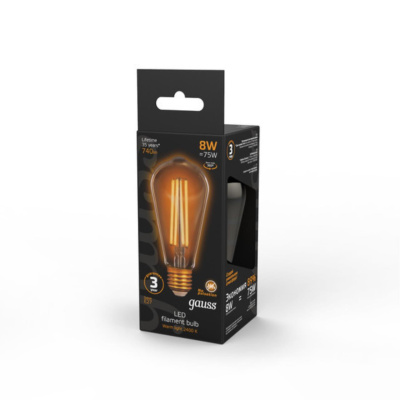 157802008 Лампа Gauss LED Filament ST64 E27 8W Golden 740lm 2400К 1/10/40