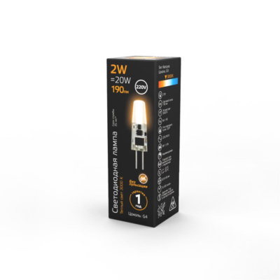 107707102 Лампа Gauss LED G4 AC220-240V 2W 190lm 2700K силикон 1/20/200