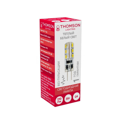 Лампа светодиодная Thomson G4 3W 3000K прозрачная TH-B4222