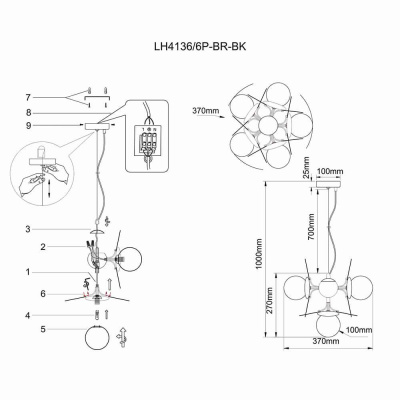Подвесная люстра Lumien Hall Ilmari LH4136/6P-BR-BK