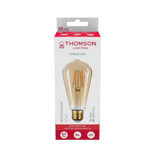 Лампа светодиодная филаментная Thomson E27 9W 2400K прямосторонняя трубчатая прозрачная TH-B2130