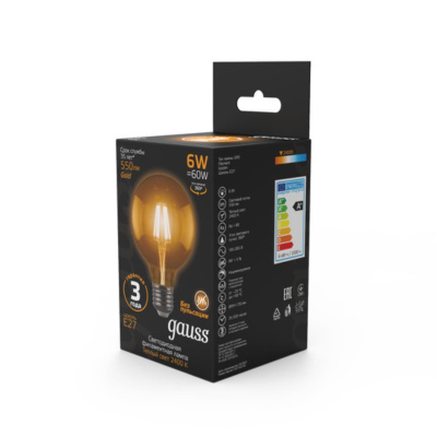 105802006 Лампа Gauss LED Filament G95 E27 6W Golden 550lm 2400K 1/20