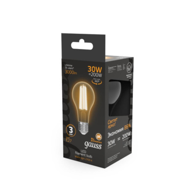 102902130 Лампа Gauss Filament А70 30W 3000lm 2700К Е27 LED 1/10/40