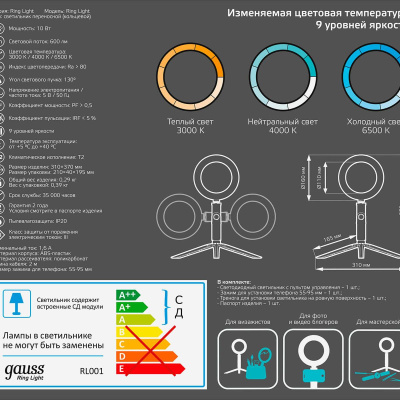 Кольцевой светодиодный светильник Gauss RL001