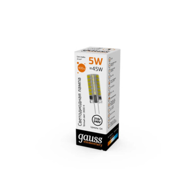 18015 Лампа Gauss Elementary G4 AC210-240V 5W 400lm 3000K силикон LED 1/20/200