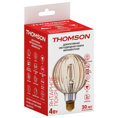 Лампа светодиодная филаментная Thomson E27 4W 1800K шар прозрачная TH-B2191