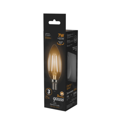 103801107 Лампа Gauss LED Filament Свеча E14 7W 550lm 2700К 1/10/50
