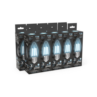 103802211 Лампа Gauss Filament Свеча 11W 830lm 4100К Е27 LED 1/10/50