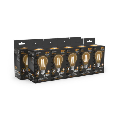 102902118 Лампа Gauss Filament А60 18W 1600lm 2700К Е27 LED 1/10/40